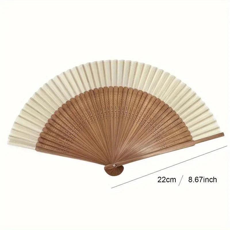 Retro Bamboo Folding Fan, Portable Summer Handheld Fan, Heart-shaped Origami Fan with Wooden Frame and White Paper Blades Oasis Select