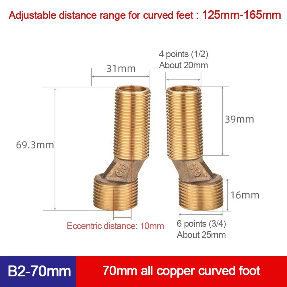 Copper Angled Curved Foot Angle Adjustment Thickened Shower Faucet Adapter Wall Mounted Lengthened Eccentric Screw Corner Oasis Select B2-70mm