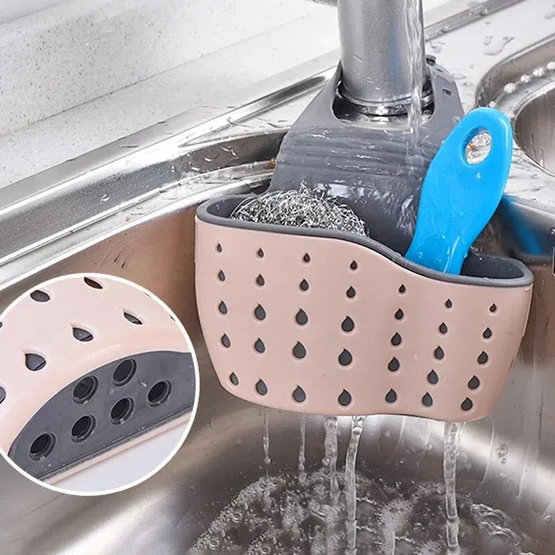 Home Storage Drain Basket Kitchen Sink Holder Adjustable Soap Sponge Shlf Hanging Drain Basket Bag Kitchen Accessories Oasis Select