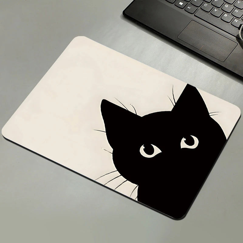 Black Cat Mousepad Small Office Computer Desk Mat Table Keyboard Big Mouse Pad Laptop Cushion Non-slip Deskpad Home Decor Oasis Select A9 210MM