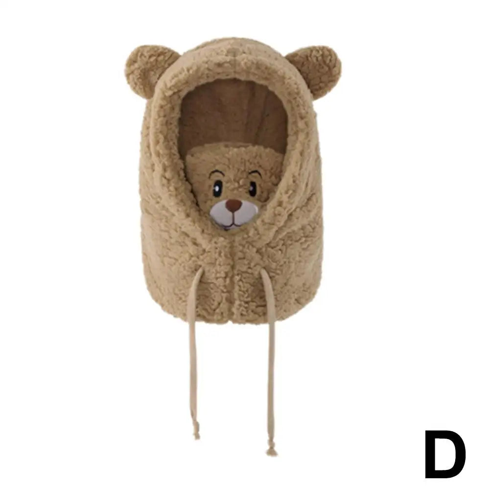 2025NEW Winter Cartoon Hat With Mask Bear Lamb Beanie Hats Warm Thickened Ear Protection Beanies for Women Girl Kawaii Oasis Select D