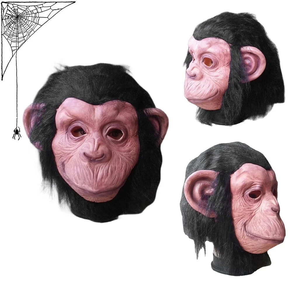 Deluxe Chimp Mask With Hair Novelty Latex Full Head Masks For Halloween Fancy Dress Party Cosplay Monkey Animal Mask Oasis Select