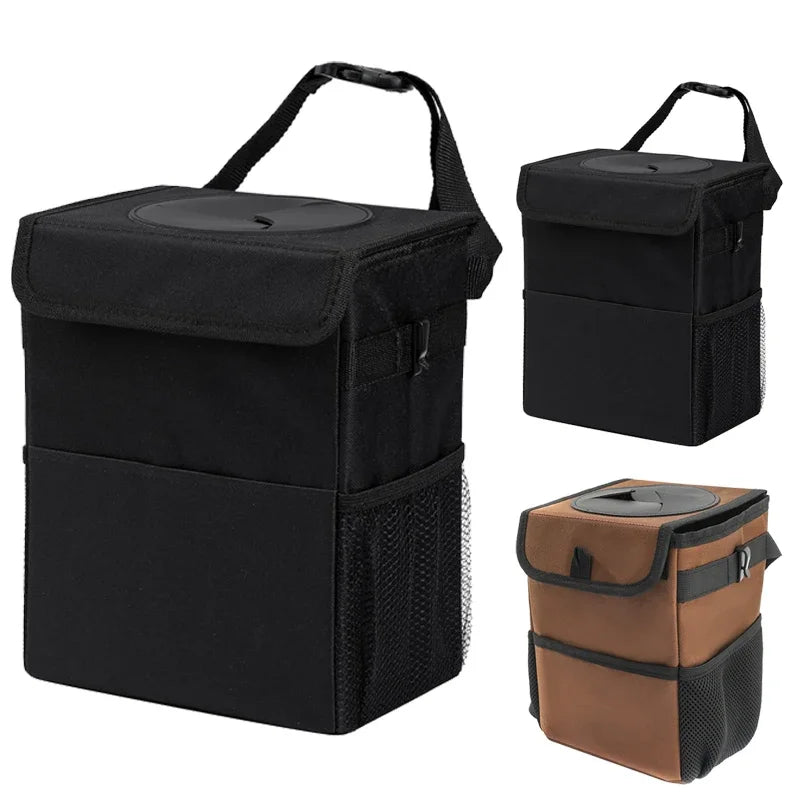 Large Capacity Trash Bin Car Trash Can with Lid Storage Pockets Auto Rear Seat Garbage Can Organizer Vehicle Storage Tool Oasis Select