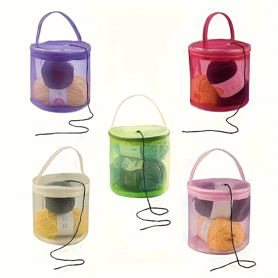 1Pc Colorful Nylon Mesh Yarn Storage Bag with Zipper, Durable Knitting Crochet Organizer for Yarn Balls, Hooks & Needles Oasis Select