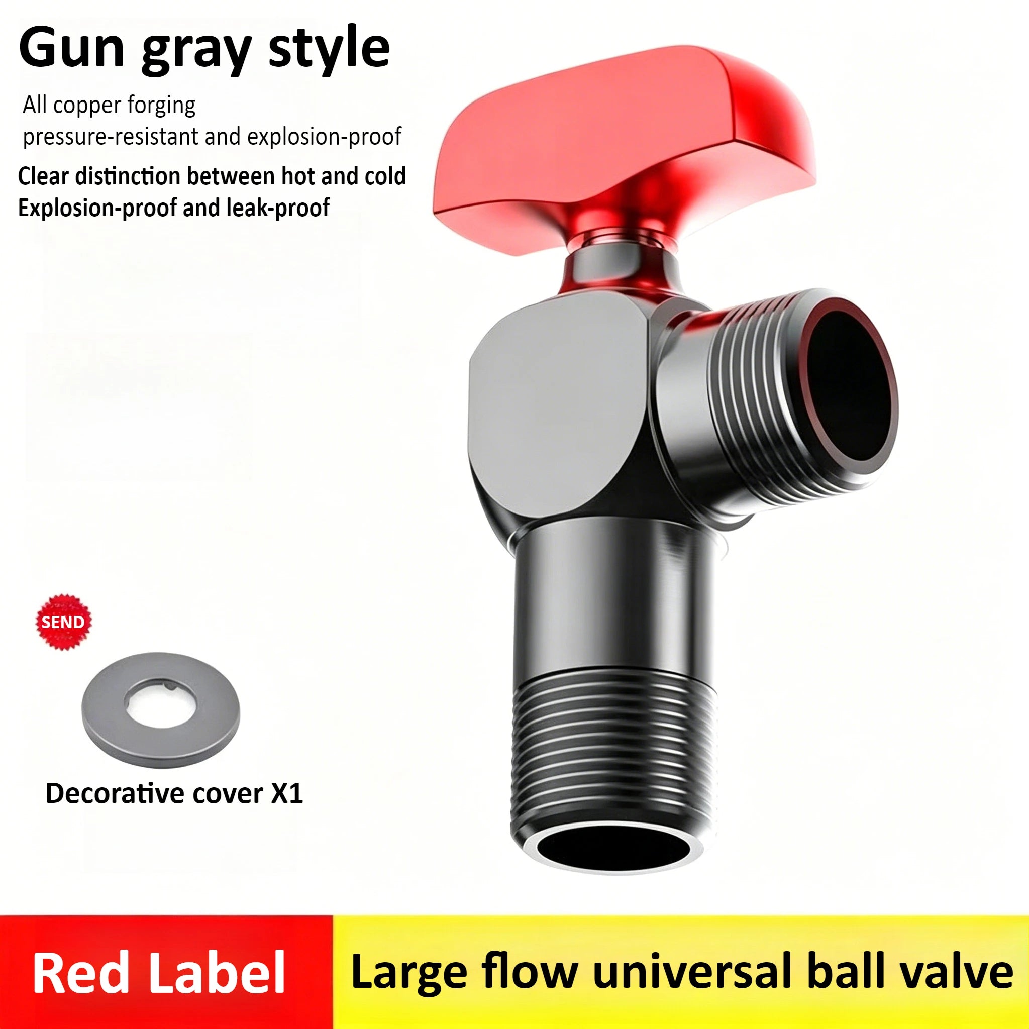 Brass Heavy-duty Ball Valve with A 4-point Hot and Cold Valve Core, Specialized for Large Flow Ball and Large Flow Triangle Oasis Select Red Handle