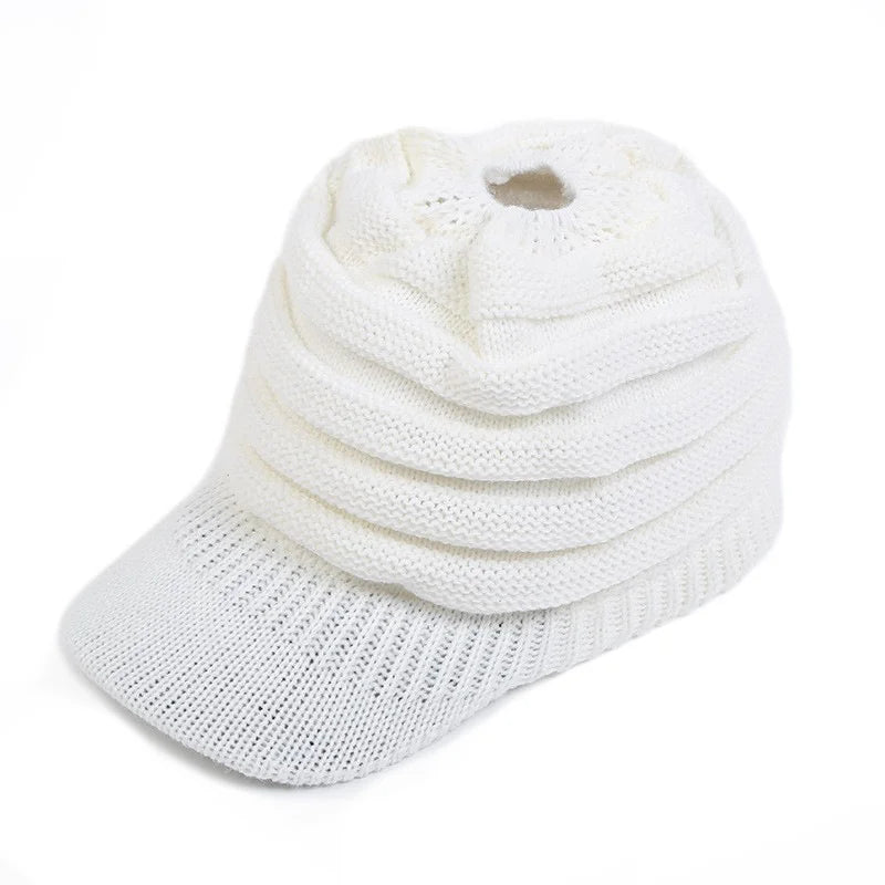 Classic European and American Knitted Hat Warm Knitted Hat Women's Empty Top Knitted Ponytail Hat Duck Tongue Winter Warmth Oasis Select 1