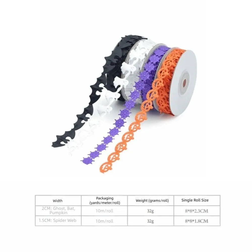Embossed Design Halloween Ribbon 10m Length Handmade Pumpkin Ribbon DIY Ribbon Polyester Material Ghost Ribbon Gift Wrapping Oasis Select