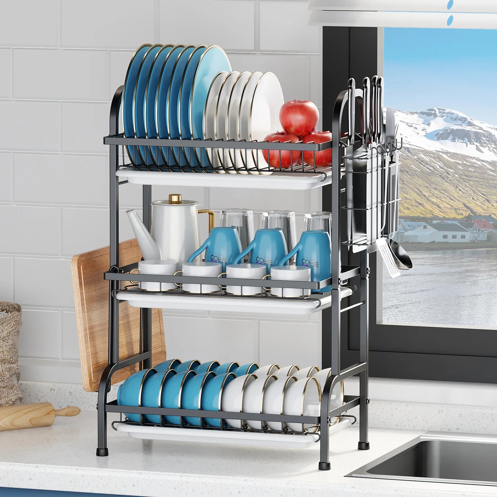 Kitchen Shelf Dishes Storage Rack Drain Rack Household Multifunctional Bowl Rack Tableware Storage Box Cupboard Oasis Select