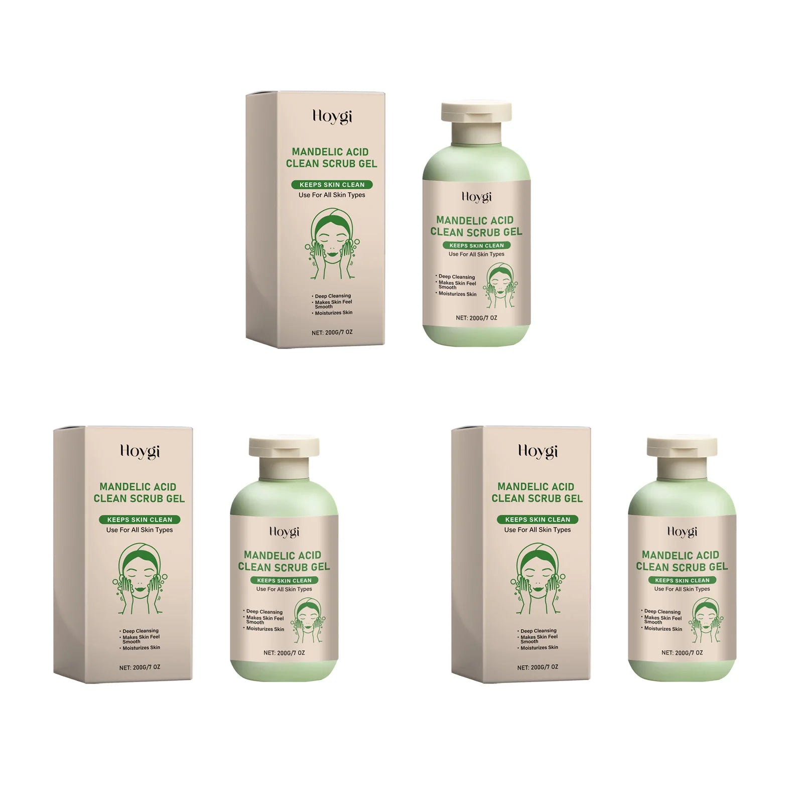 Mandelic Acid Body Clean Scrub Gel Exfoliating Gentle Dead Skin Remover Smoothing Skin Care Hydrating Deep Cleansing Scrub Oasis Select 3 x 200g Boxed