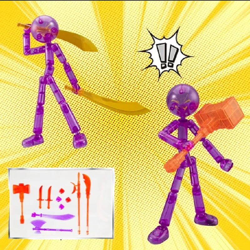 DIY Poseable Stick Man Figure Building Kit, Multi-jointed Articulated Action Figure with Weapons, Movable Limbs Assembly Toy Oasis Select
