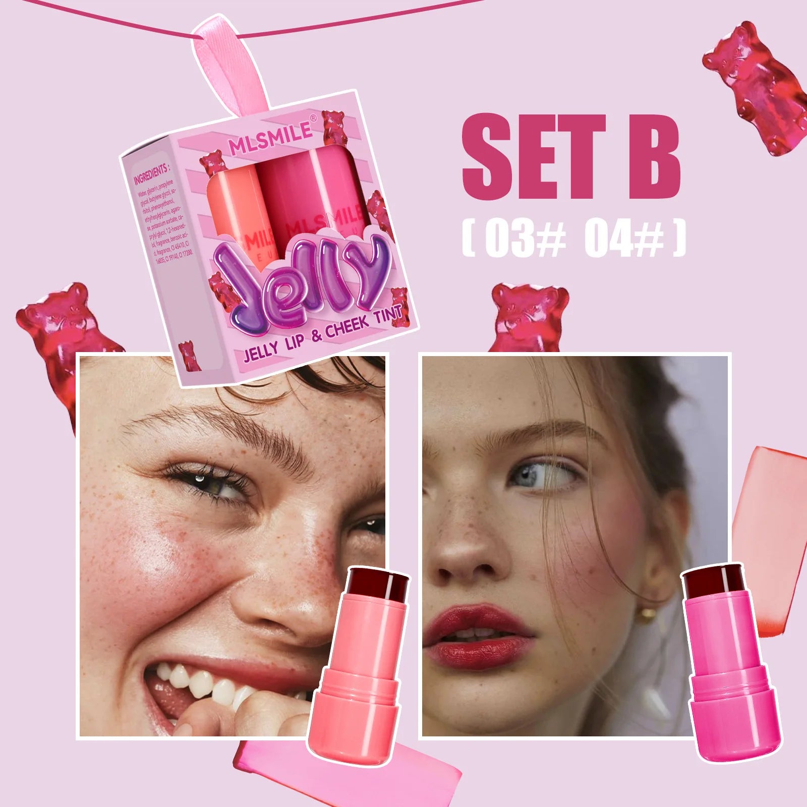 MLSMILE 2-in-1 Jelly Blush Stick Set – Lip & Cheek Tint 2PCS