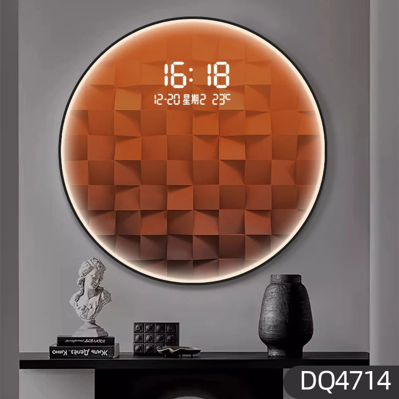 Light luxury gradient square living room decorative painting with LED wall clock restaurant creative light hanging picture clock Oasis Select DQ4714 Plug-in 70cm