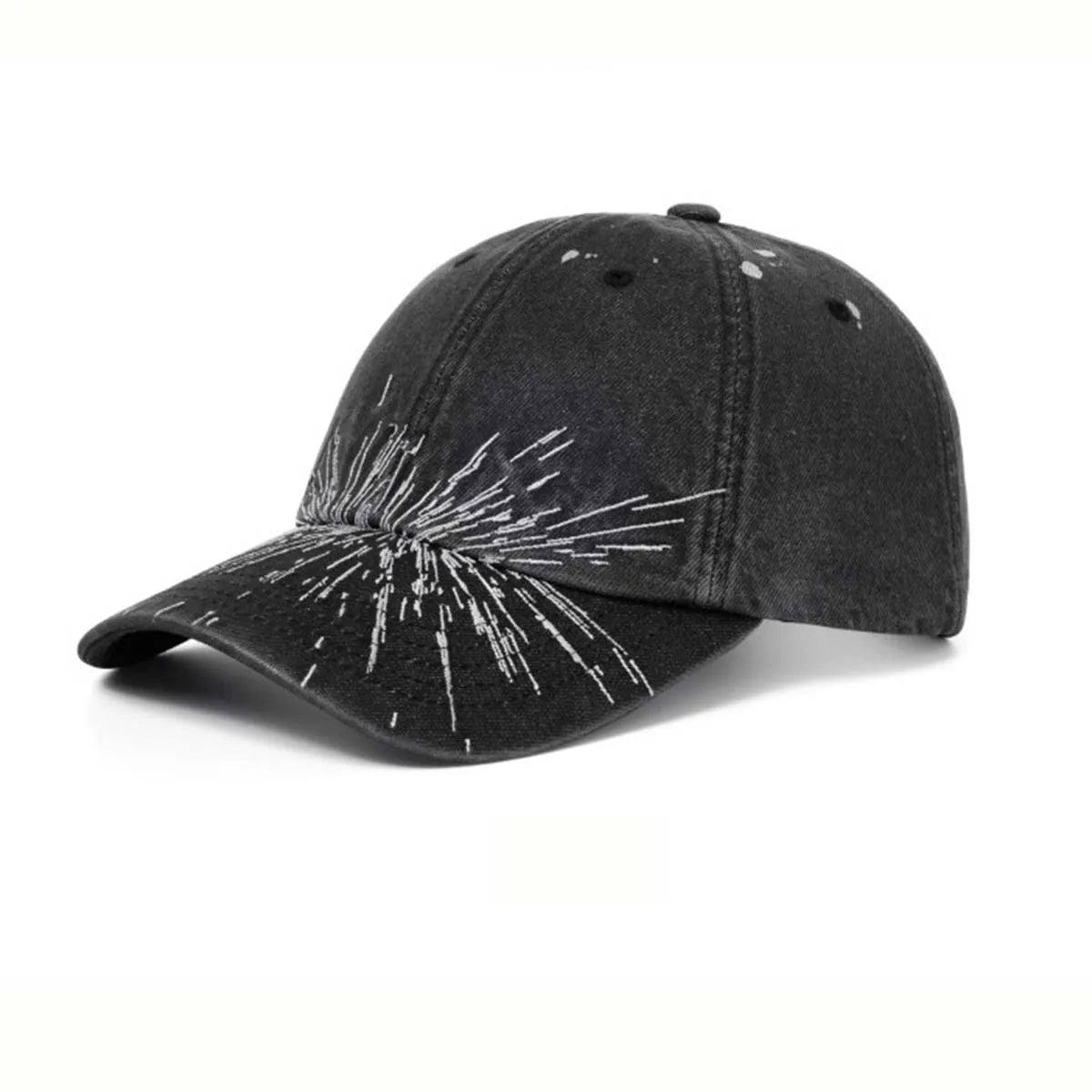 Vintage Washed Cotton Baseball Cap Distressed Printed Soft Denim Hat Retro Casual Headwear for Daily Matching Men and Women Oasis Select Black