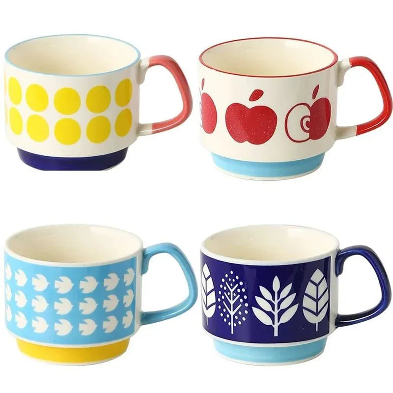 300ml Japanese Flower Coffee Mug Set Retro Ceramic Milk Oats Mug Office Water Handgrip Cup Kitchen Party Drinkware Set Oasis Select