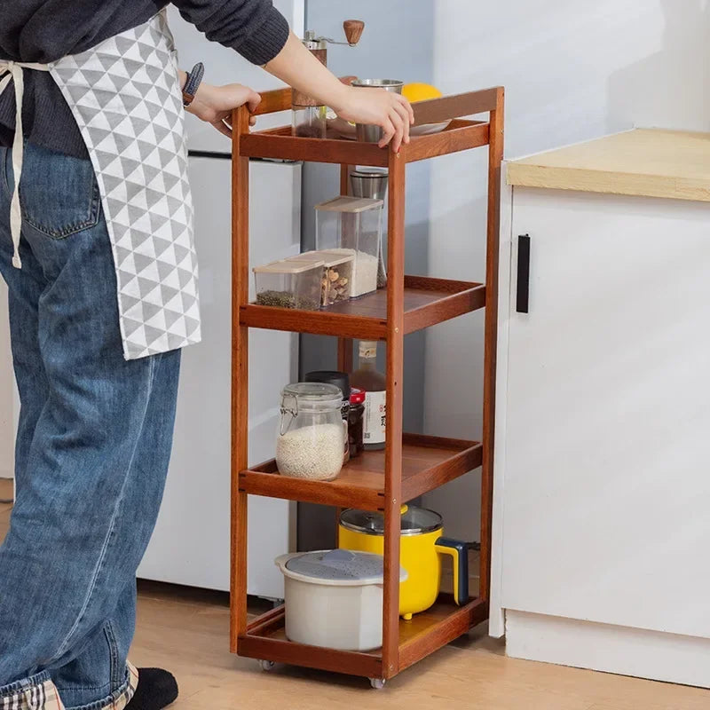Solid wood kitchen rack Floor-to-ceiling multi-layer crevice storage rack Household multi-functional removable sundries Oasis Select