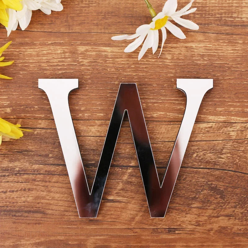Silver Letter Acrylic 3D Mirror Wall Sticker Home Decor Alphabet Poster For Birthday Party Wedding Diy Wallpaper Peel & Stick Oasis Select W Silver