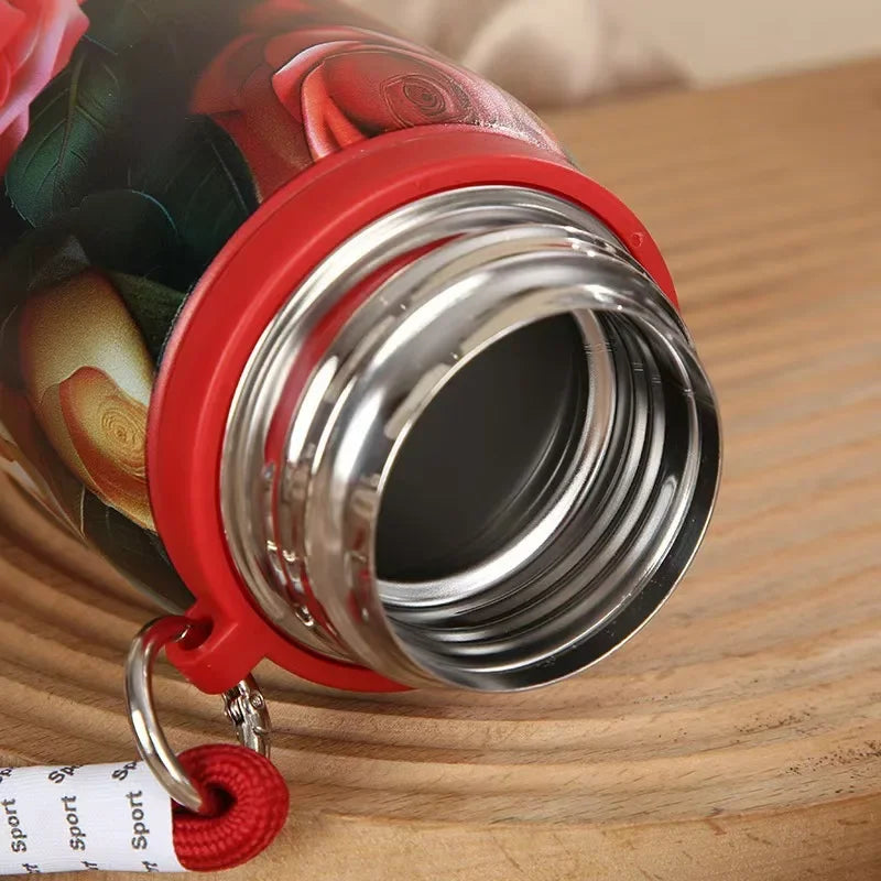 Retro Chinese Rose Printed Stainless Steel Insulated Cup Large Capacity Portable Car Insulated Water Cup Oasis Select