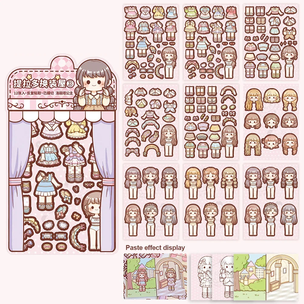 Dress Up Girls Stickers DIY Cartoon Princess Change Clothes Kawaii Toys Children Birthday Party Decor Gifts Stationery Sticker Oasis Select 3