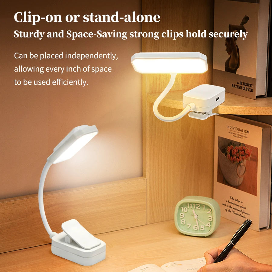Mini Clip-on Eye Protection LED Book Light Rechargeable LED 3 Colors Night Light Portable Flexible Reading Desk Lamp for Office Oasis Select