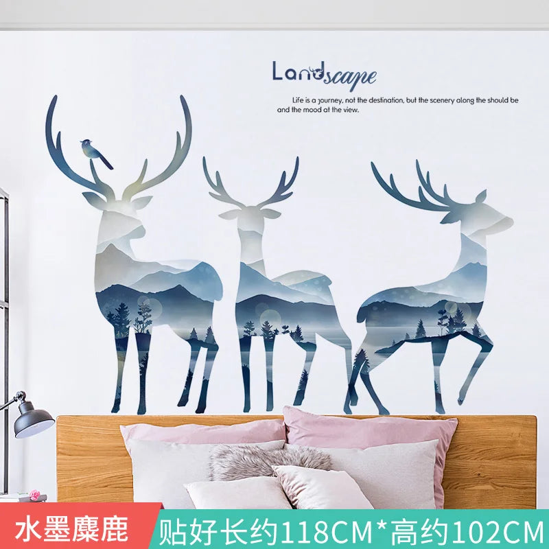 Ink Smudge Light Blue Mountain Background Wall Decoration Stickers Bedroom Bedside Chinese Artistic Conception Wall Stickers Oasis Select 14