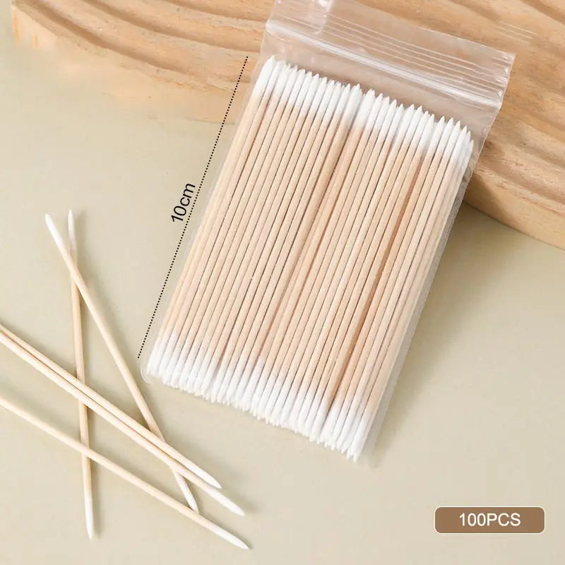100pcs Micro Wood Cotton Swab Eyelash Extension Tools Tatoo Microblading Cleaning Wooden Sticks Cosmetic Cotton Brush Buds Tip Oasis Select WW-06