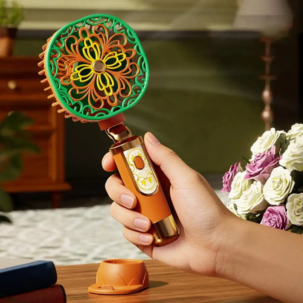 Vintage Handheld Fan Portable USB Rechargeable Mini Fan 3-Speed Desktop Fan with Phone Stand Cooling Summer Gadget Oasis Select