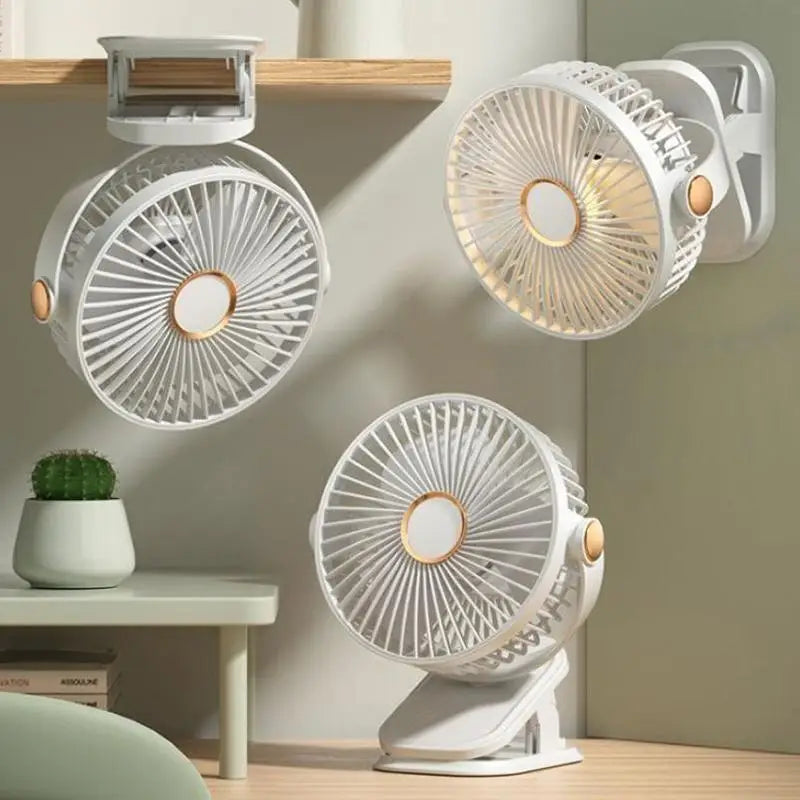 Portable Mini 360° Rotatable USB Charging Clip On Desk Fan with Night Light, Clip Hanging Cooling Fan for Indoor & Outdoor Use Oasis Select