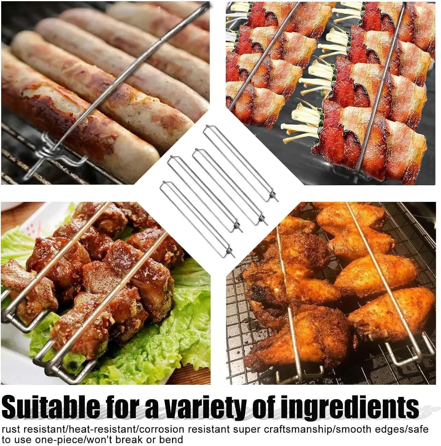 8 PCS Chicken Wing Grill Rails + Red Silicone Brush – Stainless Steel Clamping Set for Even Cooking, Outdoor Barbecue & Picnic Oasis Select