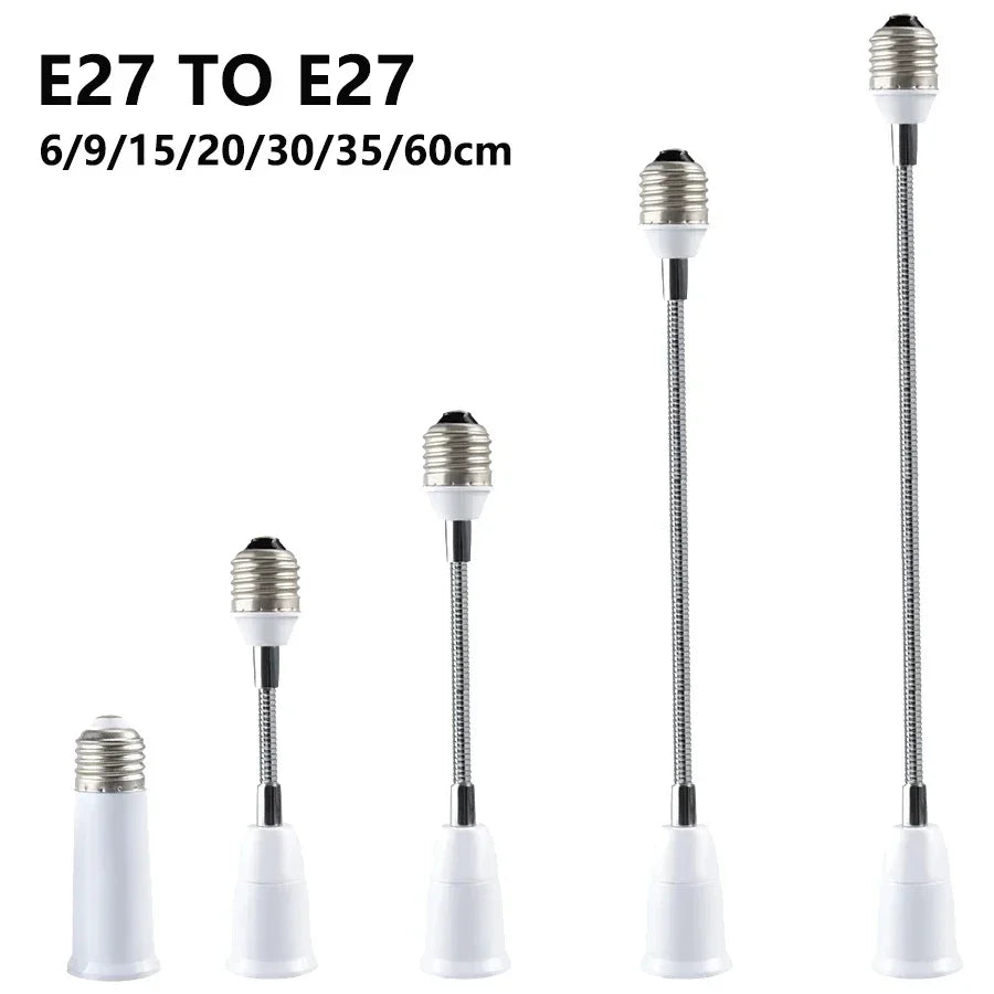 E27 to E27 Flexible Bulb Socket Extender E27 Lamp Rotating Base Lamp Holder 110V 220V Extension Converter 6/9/15/20/30/35/60cm Oasis Select