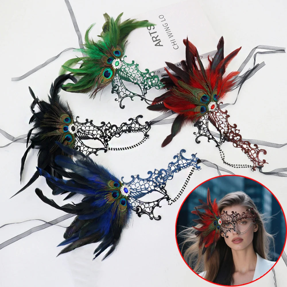 Feathers Design Half-Face Lace Mask Seductive Style Masquerade Feather Mask Fancy Prom Cosplay Masquerade Mask Oasis Select