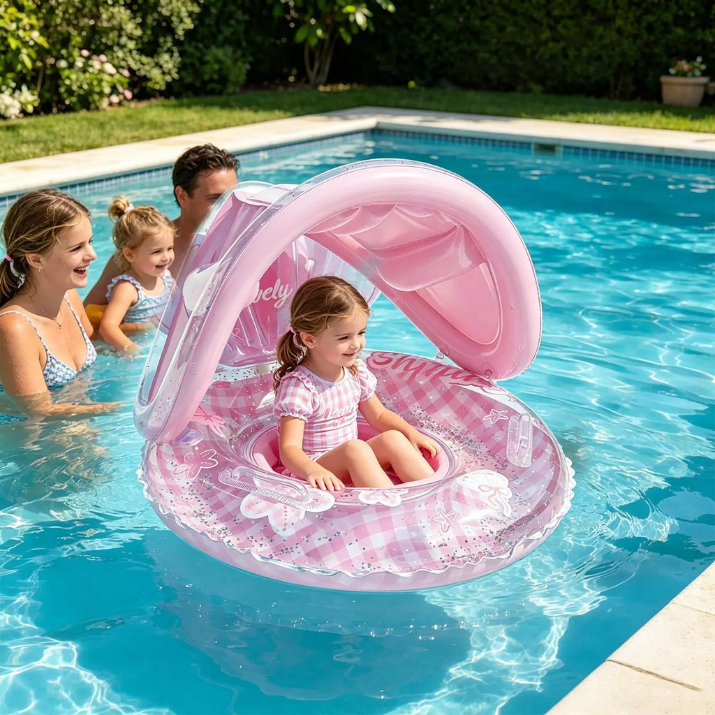 Pool Float with Canopy Kids Pool Float with Backrest Cute Swim Ring for Kids Beach Water Lake Summer Travel Vacation Party Oasis Select