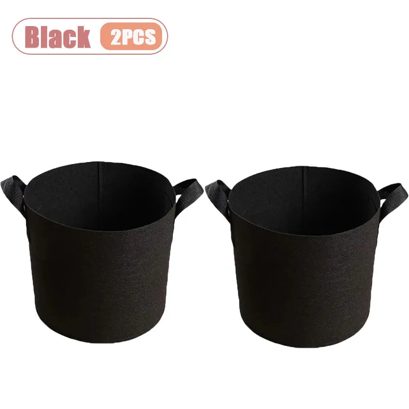 1-4PCS Thickened Nonwoven Fabric Grow Bag Felt Plant Pot for Balcony Roof Garden Aeration Container with Handle Oasis Select Black-2PCS 12Gallon