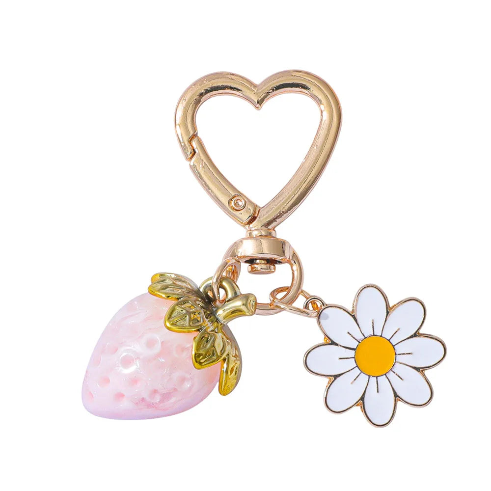 ZAKOL Fresh Strawberry Pendant Keychain Flower Charm Keyrings Ornament Backpack Wallet Pendants Girls Fashion Jewelry Gift Oasis Select E