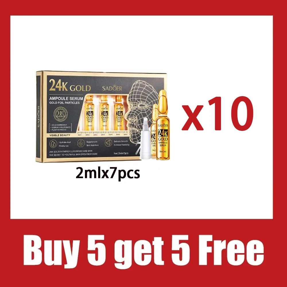 Korean 24K Gold Hyaluronic Acid & Vitamin C Serum – 7 Ampoules