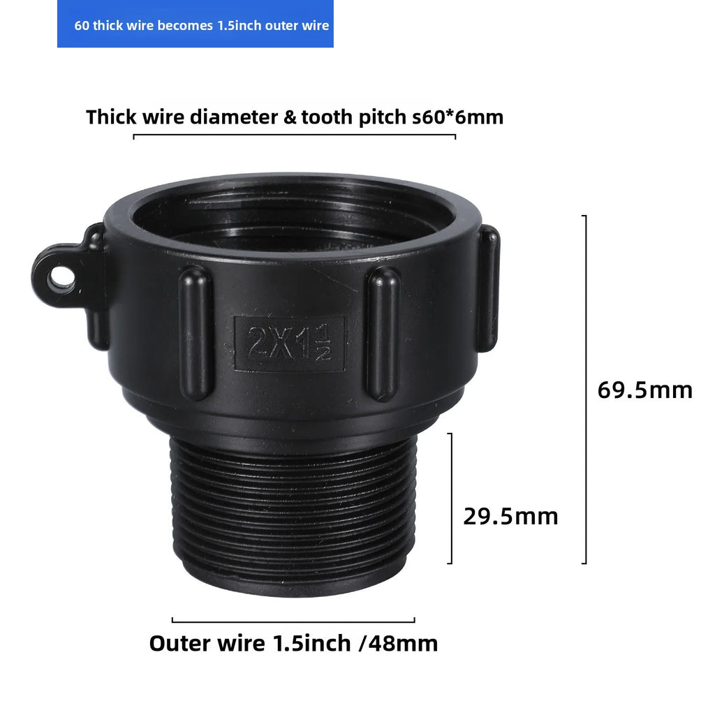 IBC Tank Adapter 60mm to 1/2'' 3/4'' 1'' 2'' Fine Thread Water Pipe Connector High Quality BSP Male Reducing Fittings 1Pcs Oasis Select black 48mm