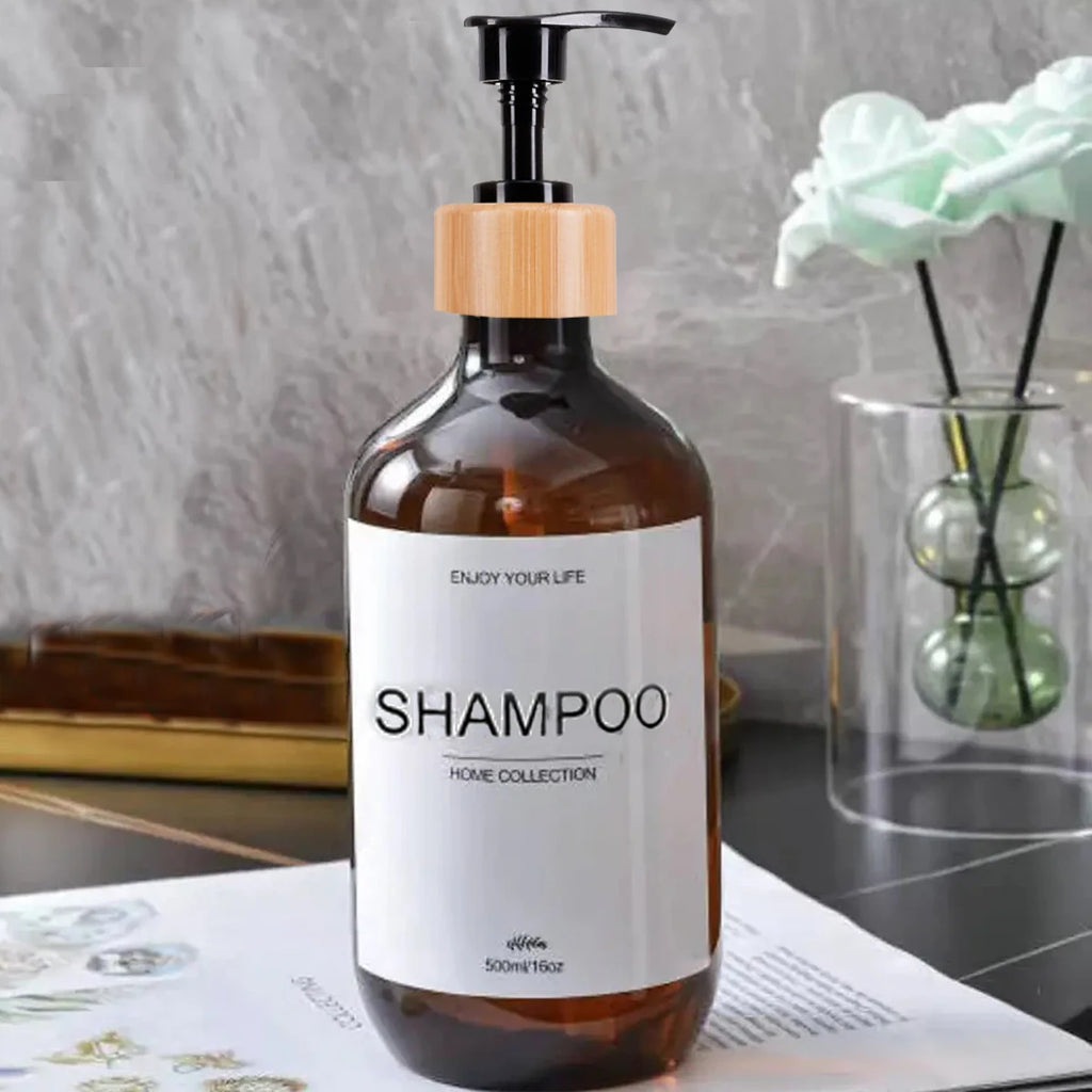 Bathroom Shampoo Dispenser Set 500ml Conditioner Body Wash Bottles Refillable Dispenser Farmhouse Decoration Storage Bottles Oasis Select Brown-S 1