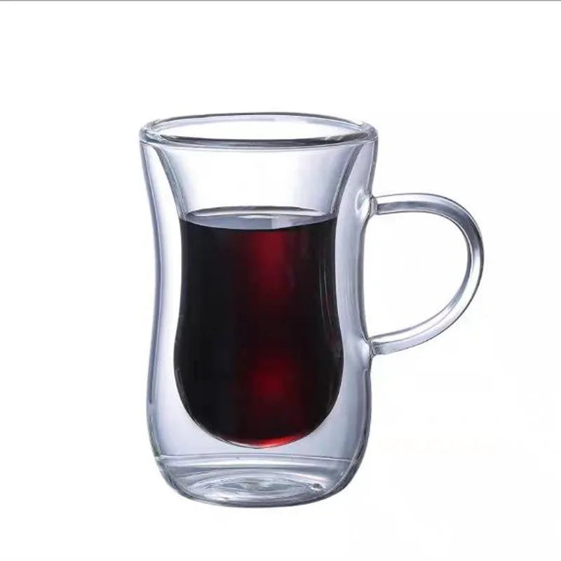 Double Wall Glass Cup Transparent Heat Resistant Milk Water Mini Whisky Cup Espresso Coffee Cup Bar Drinkware Gift Oasis Select With-handle-80ML 80ml