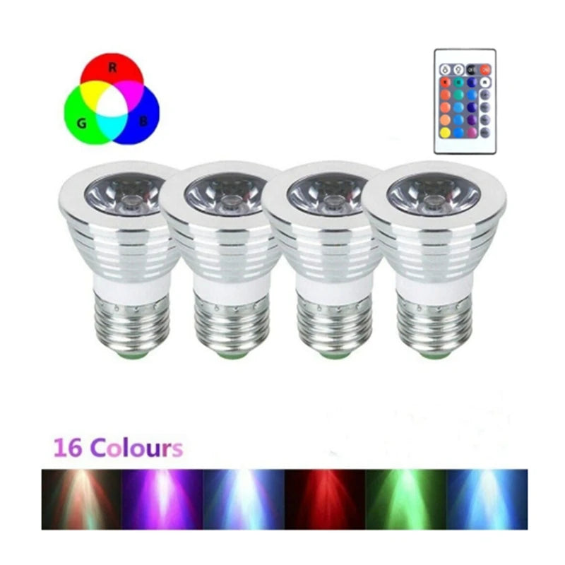 4Pcs E27 Bulbs And 1Remote Control With Memory Function 17Colors Changeable Spot Ligh 4Dynamic Lighting Modes Spotlight Oasis Select As Shown E27