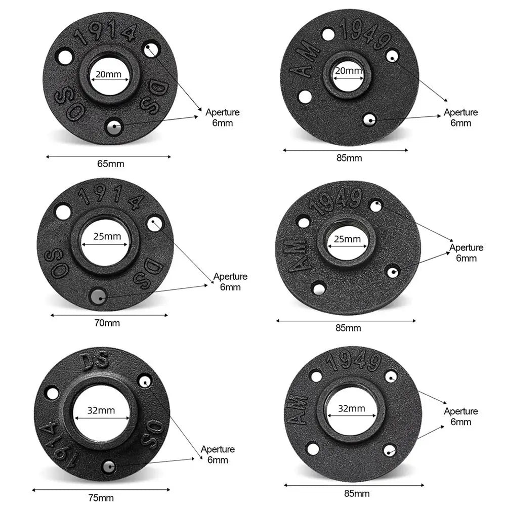 New Painted Floor Flange Black With Threaded Hole Iron Pipe Flange Industrial Vintage style Pipe Fittings Home Oasis Select