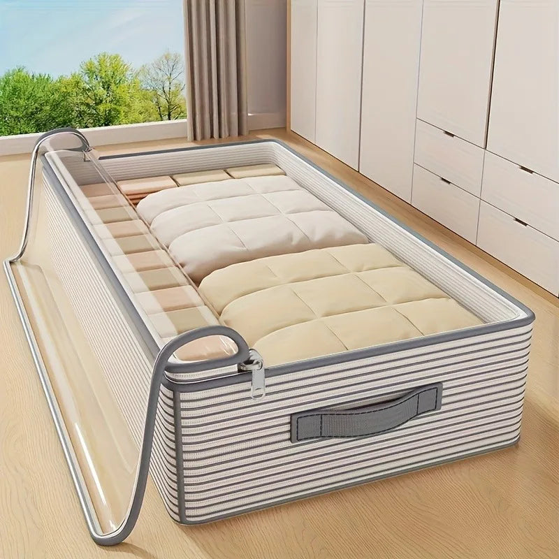 Large Capacity Clothes Storage Bag Heavy Duty Non-woven Organizer Box Clear Window for Comforters Blankets Bedding Under Bed Oasis Select