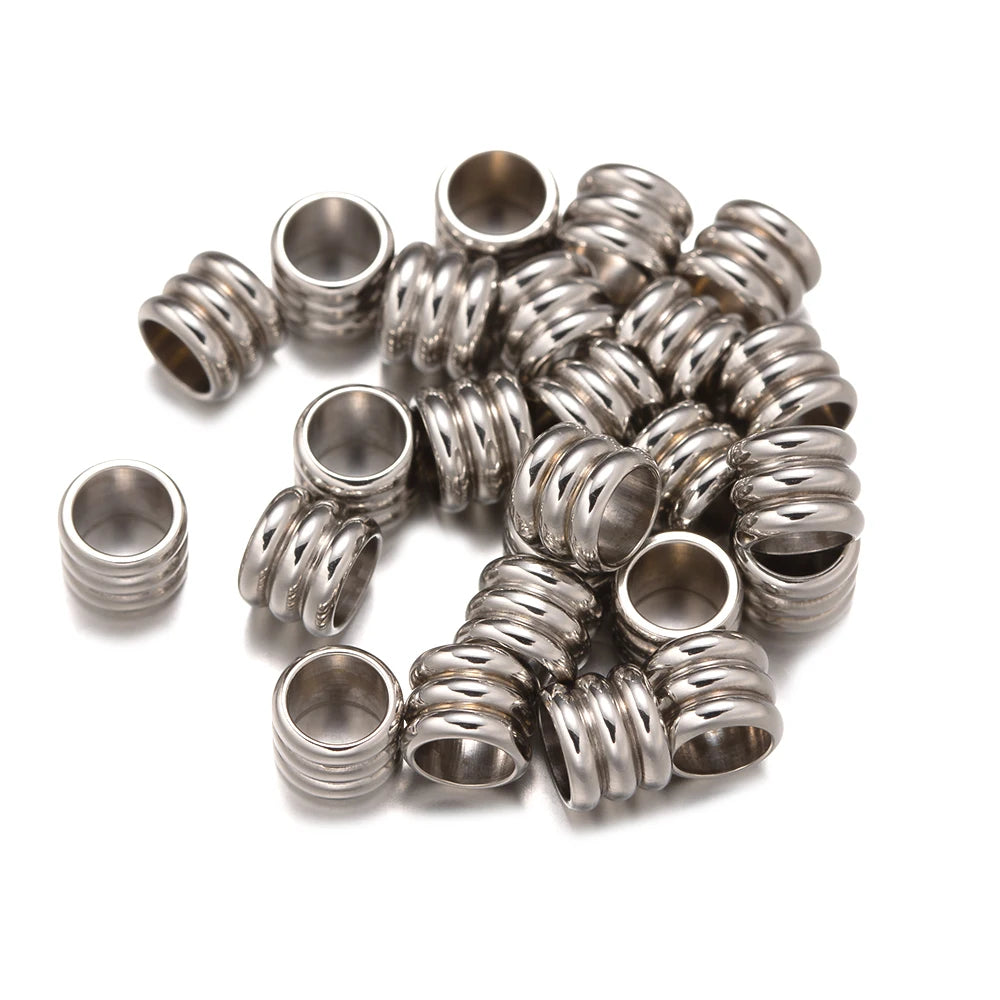 20pcs Stainless Steel Beads Grooved Column Beads Tube Spacer Beads Metal Loose Large Hole for DIY Cord Bracelet Necklace Jewelry Oasis Select Steel Hole 5mm