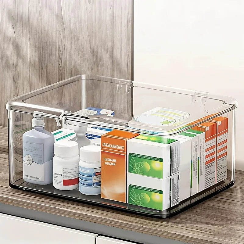 Flip Top Storage Box,Large Capacity Transparent Organizer for Medicine Cosmetics Jewelry,Desktop Dustproof Container Storage Box Oasis Select
