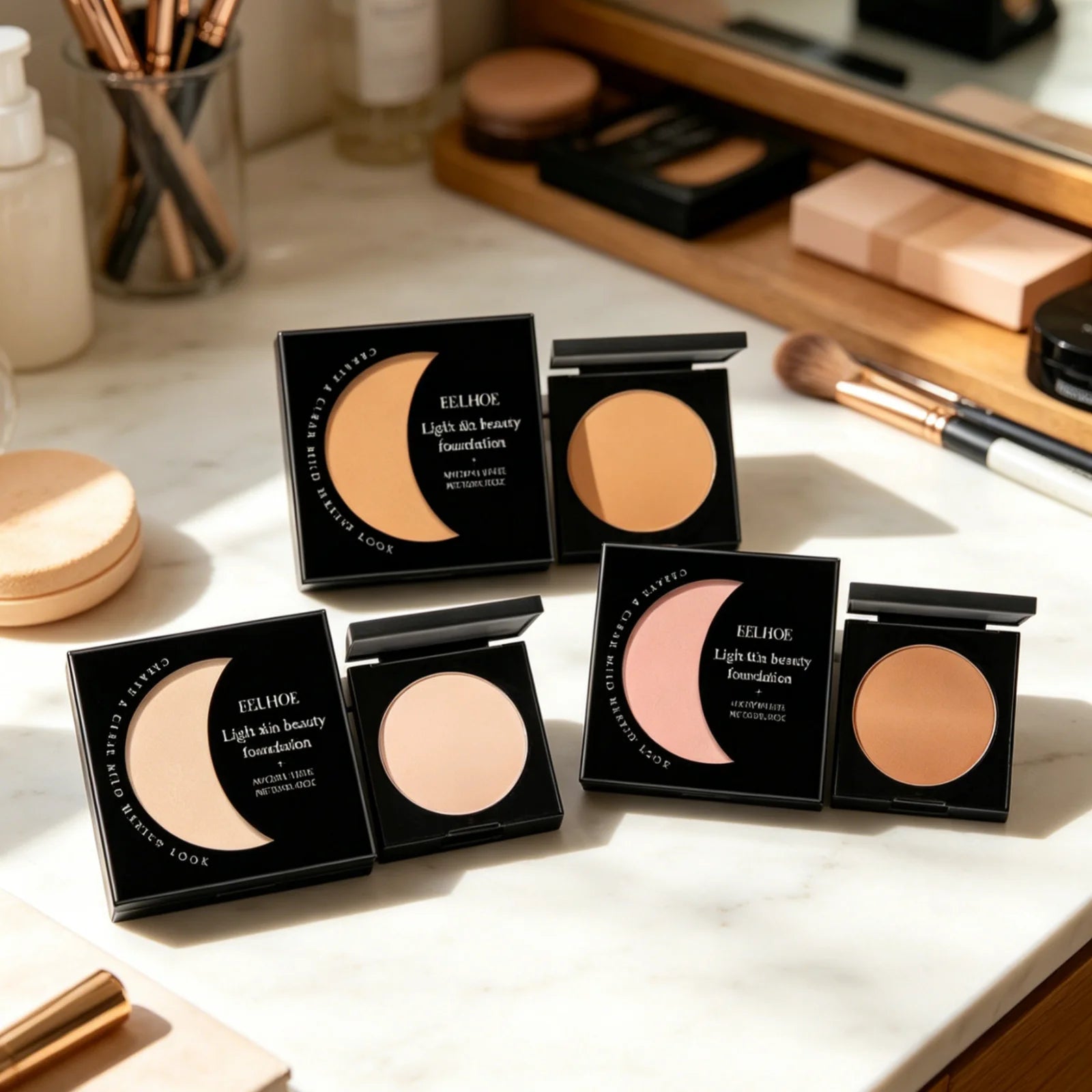 EELHOE Foundation Powder Long Lasting Waterproof Even Skin Tone Natural Flawless Makeup Concealer Lightweight Compact Foundation Oasis Select