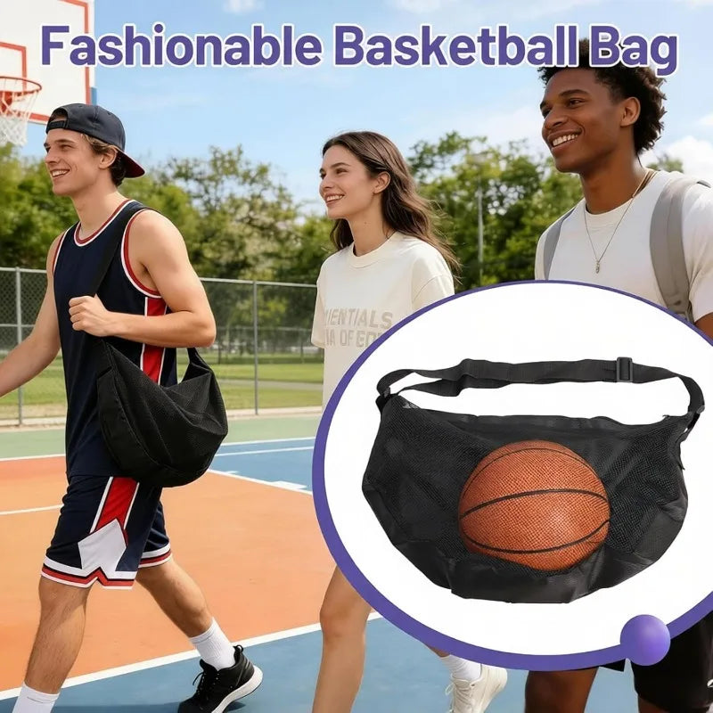 Anti-Tear Mesh Durable Single Ball Bag Fits Size 7 Basketball Soccer Volleyball Crossbody Carrier With Adjustable Strap & Zipper Oasis Select