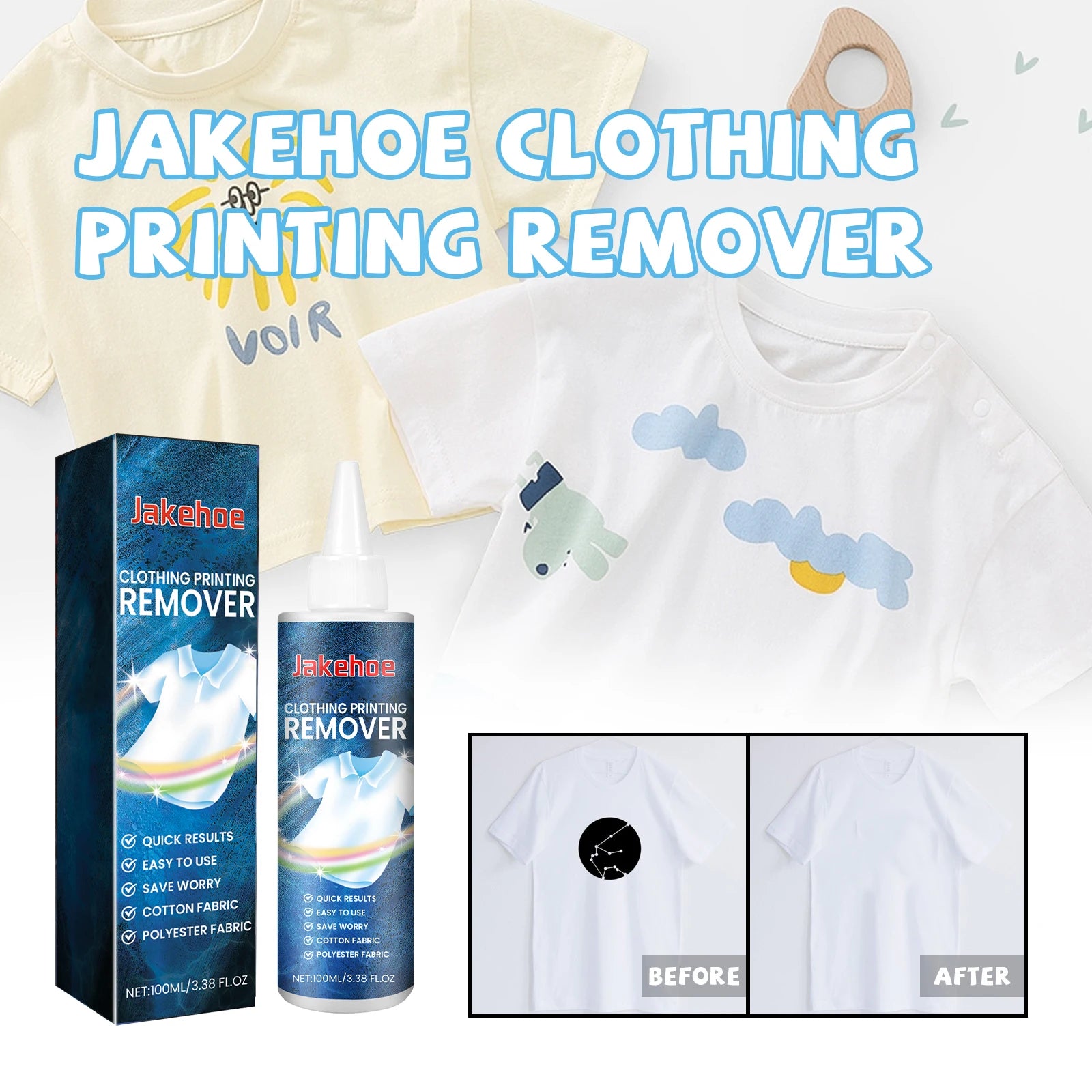 JAKEHOE Clothing Printing Remover for Cotton Fabric Fabric Printing Patterns Letters Cleaning Powerful Remover 100ml Oasis Select