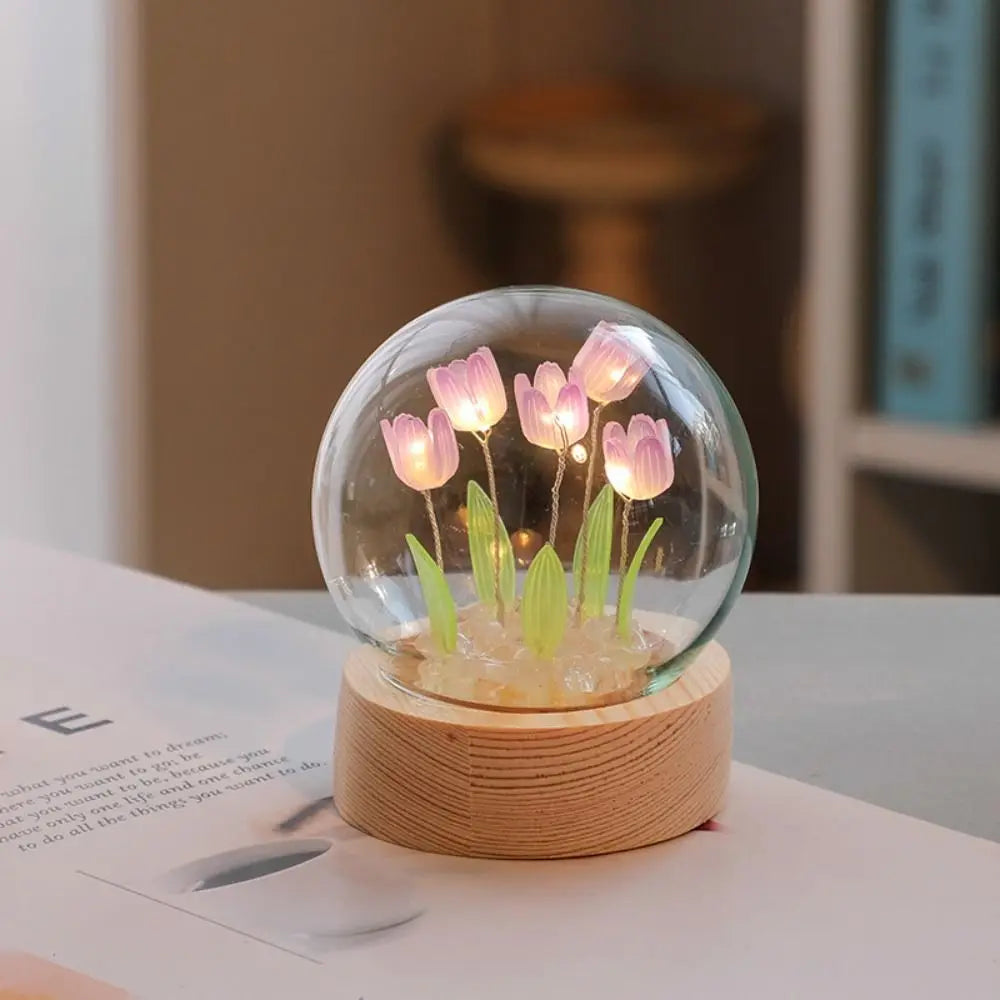 Cute Bedroom Room Decor Floral Lamp Tulip Night Light Valentines Day Gift Lampara Tulipanes Girlfriend DIY Material Handmade Oasis Select Purple-5 Flowers