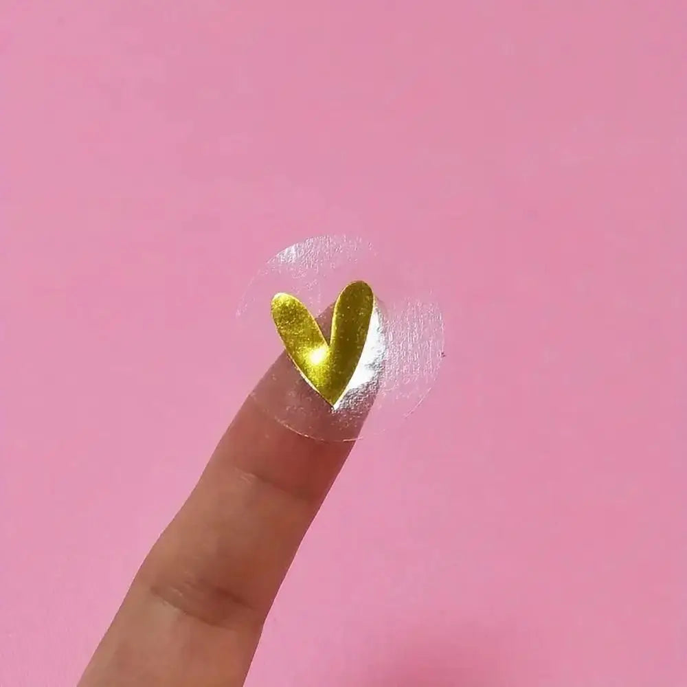 Transparent Heart Sticker Glowing Effect Heart Design Stationery Sticker Waterproof Gold Color Sealing Label Sticker Gift Decor Oasis Select
