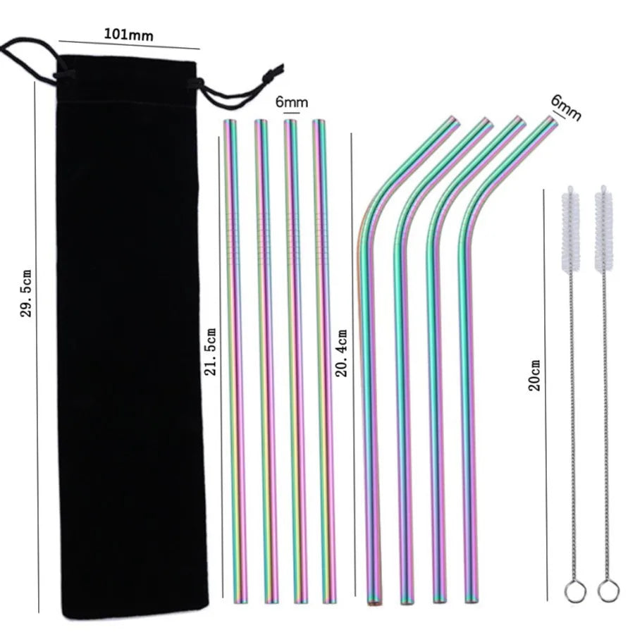 Color Metal Stainless Steel Straw Portable Set Bar Beverage Milk Tea Juice Eco Friendly Straw Kitchen Supplies Oasis Select Color
