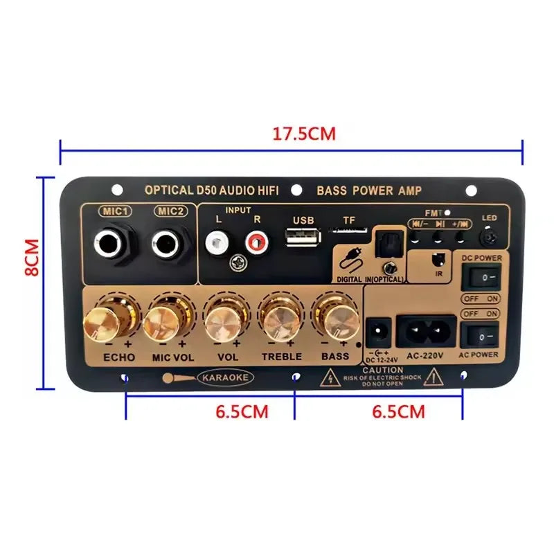 DC 12V Bluetooth 5.0 Digital Audio Amplifier Board Dual Mic AC 110V 220V Subwoofer Karaoke AMP Home Theater Car Speaker 30W 50W Oasis Select