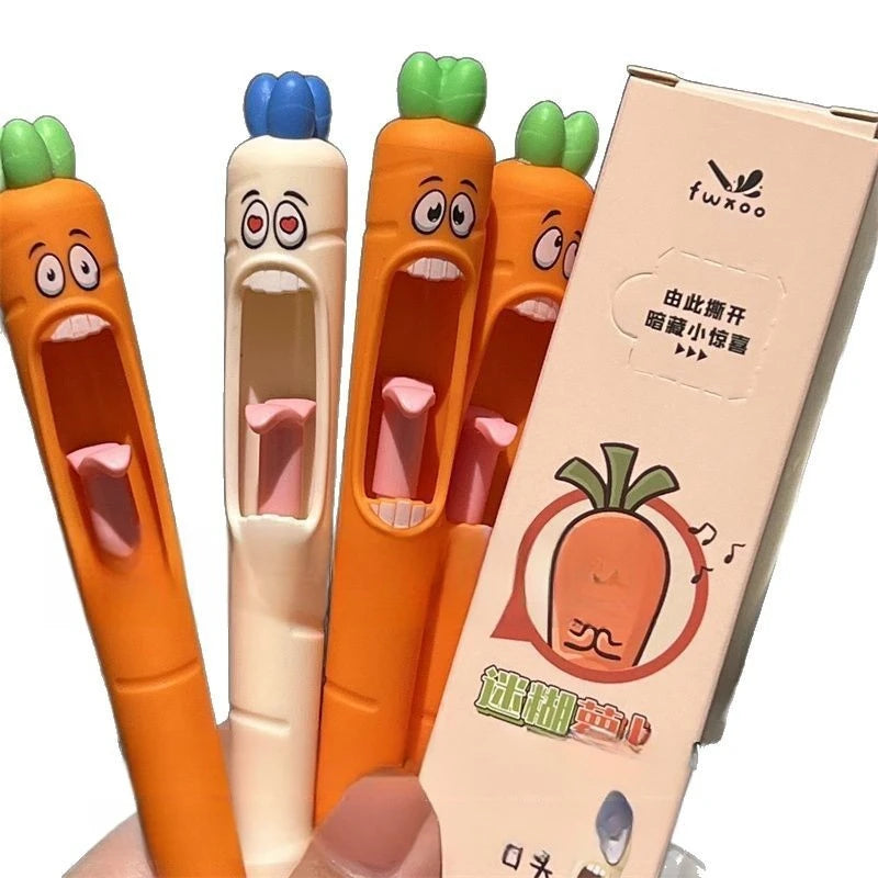 4pcs Kawaii Neutral Pen 0.5mm Cartoon Creative Carrot Shape Press Neutral Pen Set School Student Office Stationery Supplies Oasis Select 4pcs